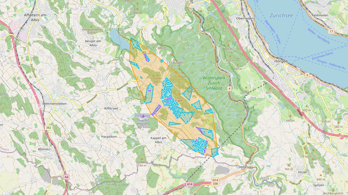 Carte du potentiel CEL de LEG Hausen am Albis (ZH) – Netzgebiet 1