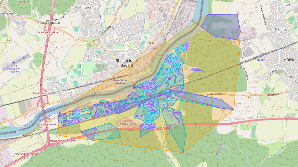 Carte du potentiel CEL de LEG Rheinfelden (AG) – Netzgebiet 1