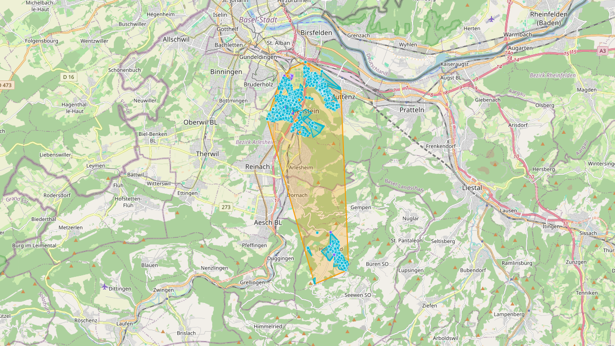 LEG-Potenzial-Karte von LEG Münchenstein (BL) – Unterwerk Primeo Netz AG