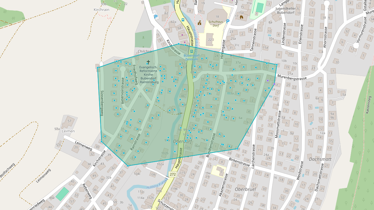 Carte du potentiel CEL de LEG Bubendorf (BL) – Quartier Rainstrasse 15, Bubendorf
