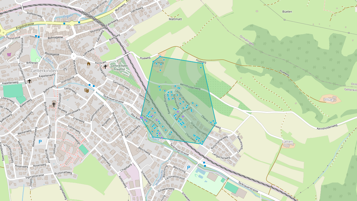 Carte du potentiel CEL de LEG Gelterkinden (BL) – Quartier Chürziweg 3b, Gelterkinden