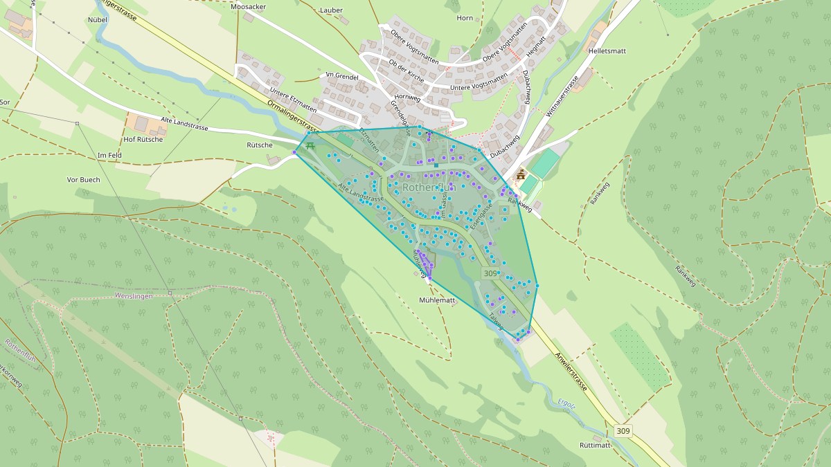 Carte du potentiel CEL de LEG Rothenfluh (BL) – Quartier 1
