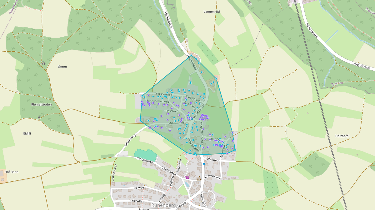 Carte du potentiel CEL de LEG Rünenberg (BL) – Quartier Hauptstrasse 29b, Rünenberg