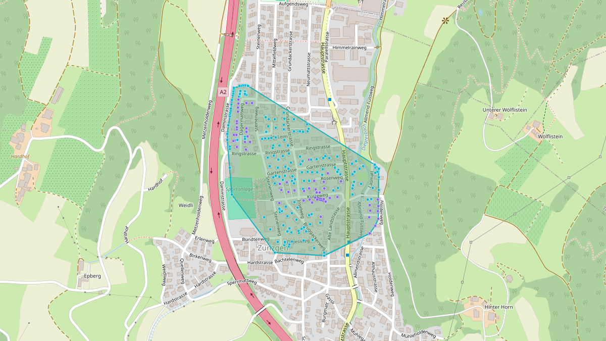 Carte du potentiel CEL de LEG Zunzgen (BL) – Quartier Grundackerstrasse 3b, Zunzgen