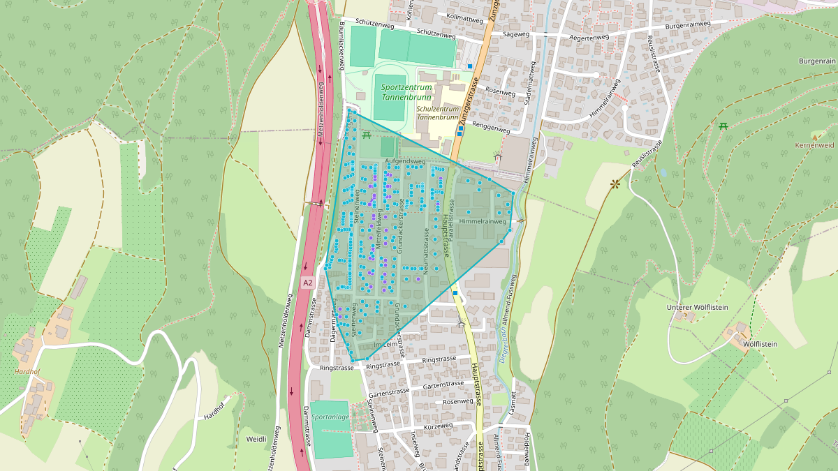 Carte du potentiel CEL de LEG Zunzgen (BL) – Quartier Grundackerstrasse 42, Zunzgen