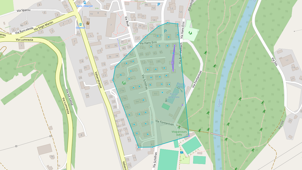 LEG Ilanz/Glion (GR) – Quartier Gebäudeadressen mögliche Teilnehmer NE7 Tra fokreis Ilanz Via Schlifras