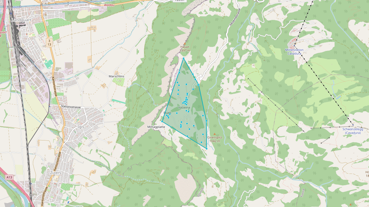 LEG-Potenzial-Karte von LEG Grüsch (GR) – Quartier Bärglistrasse