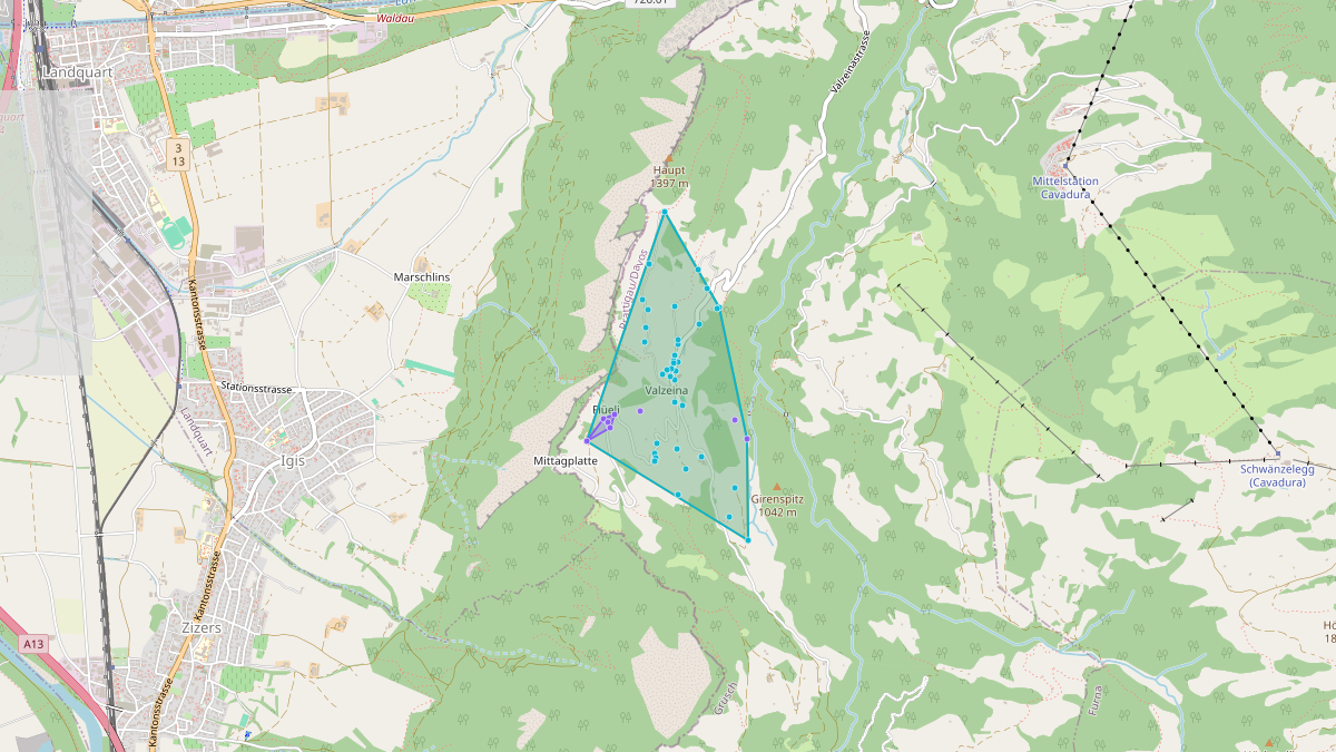 Carte du potentiel CEL de LEG Grüsch (GR) – Quartier Bärglistrasse