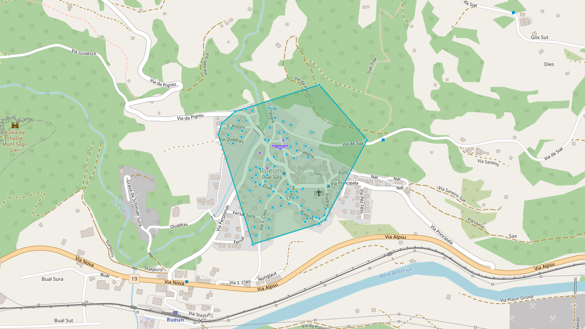 Mappa del potenziale CLE di Quartier-LEG Rueun Vitg