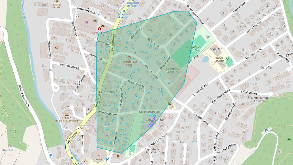 Mappa del potenziale CLE di LEG Bubendorf (BL) – Quartier Schulstrasse 2, Bubendorf