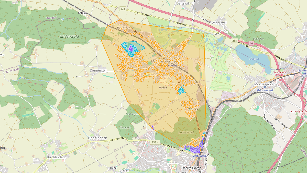 Carte du potentiel CEL de LEG Münchenbuchsee (BE) – Unterwerk Münchenbuchsee