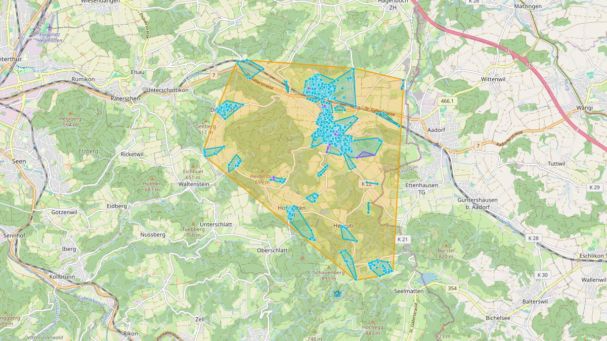 Carte du potentiel CEL de LEG Elgg (ZH) – Netzgebiet 1