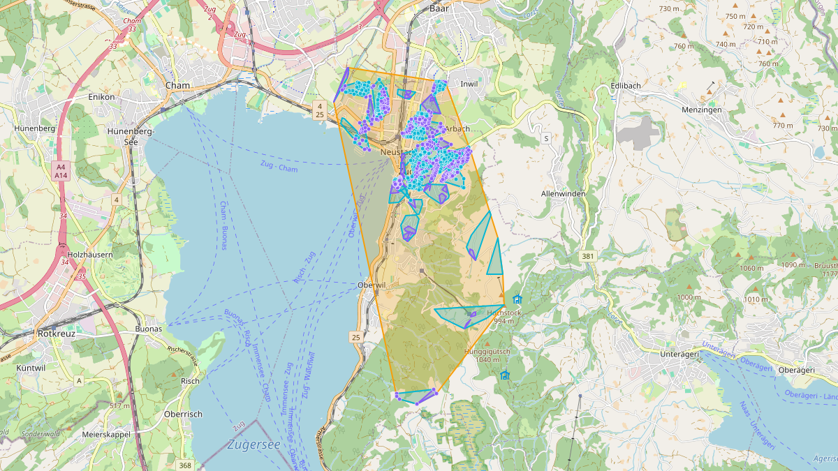 Carte du potentiel CEL de LEG Zug (ZG) – Netzgebiet 2