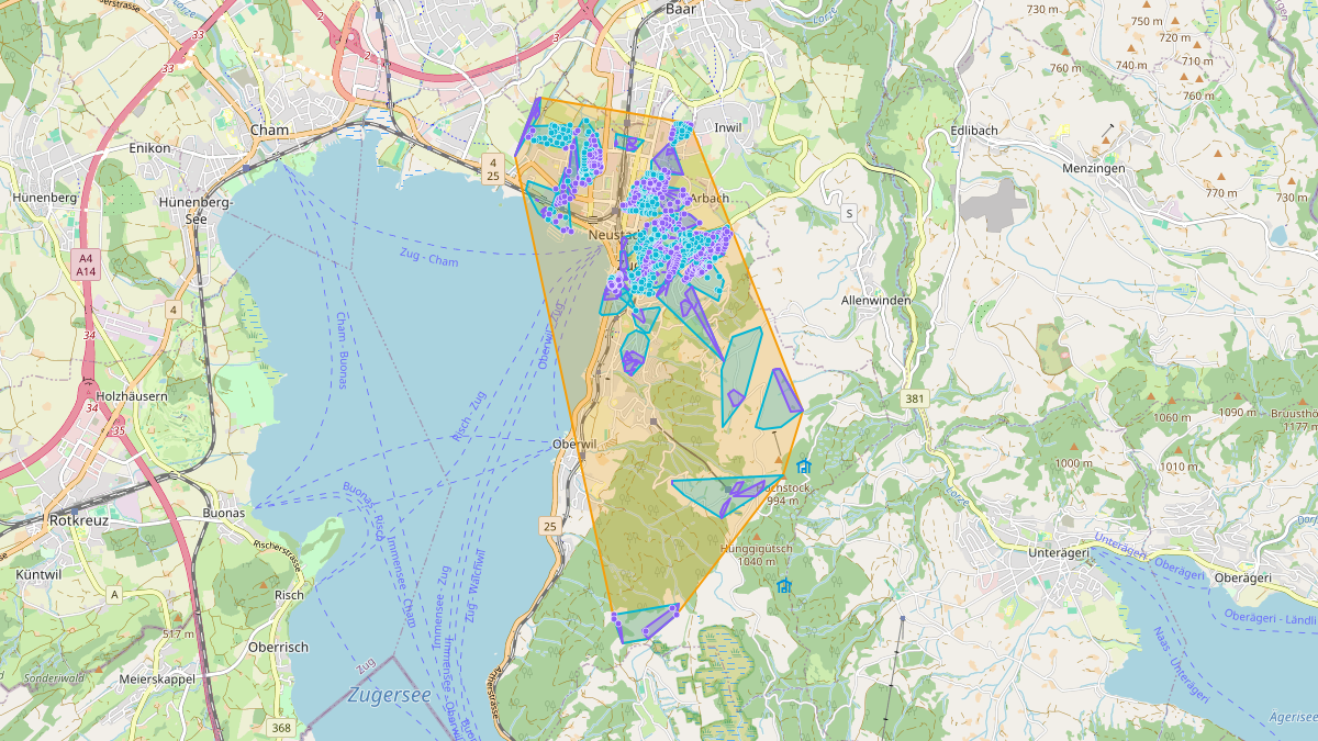 Carte du potentiel CEL de LEG Zug (ZG) – Netzgebiet 2