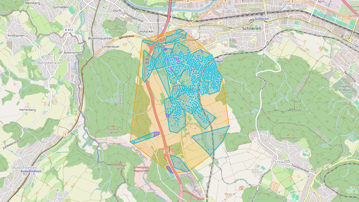 Carte du potentiel CEL de LEG Urdorf (ZH) – Netzgebiet 1