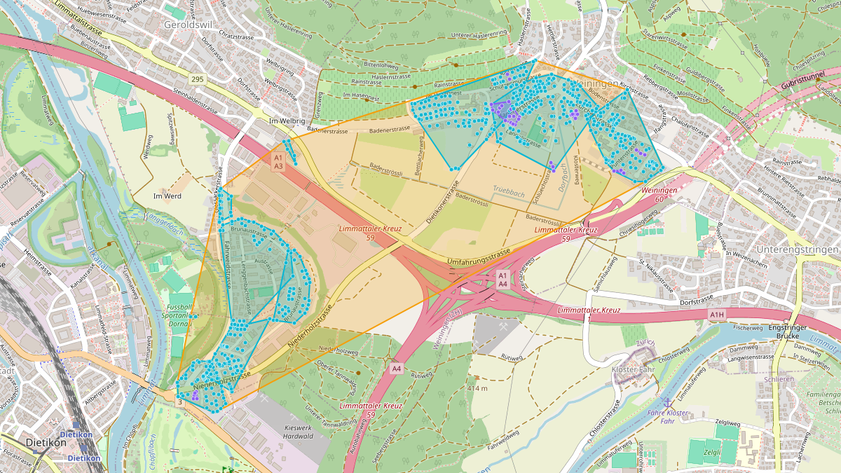 Carte du potentiel CEL de LEG Weiningen (ZH) – Netzgebiet 1